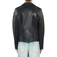 Leather Belt-Loop Moto Jacket