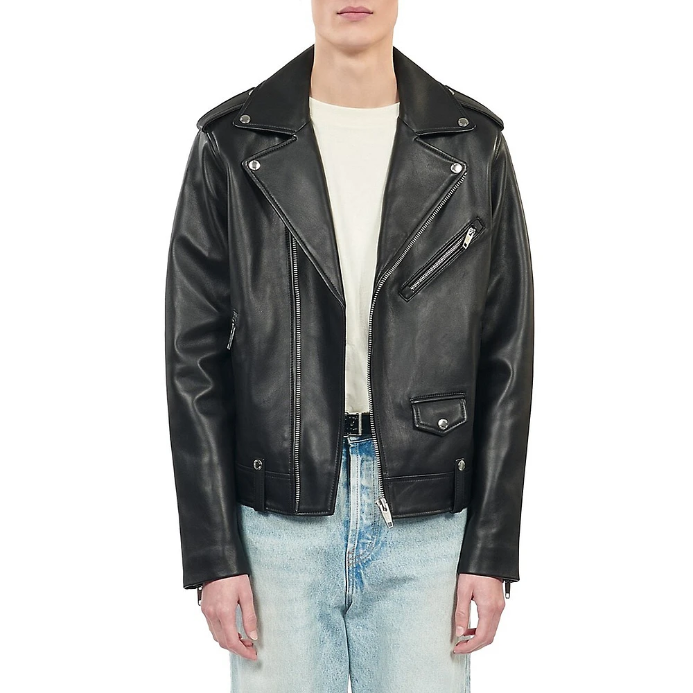 Leather Belt-Loop Moto Jacket