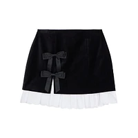 Bow-Trim Velvet Mini Skirt