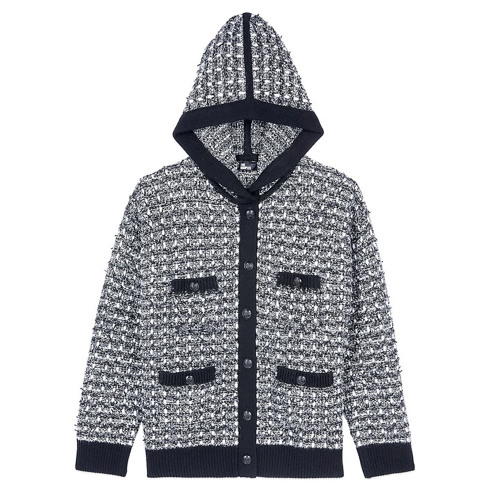 Wool-Blend Tweed Hooded Cardigan