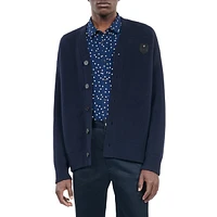 Blazon Patch Wool-Blend V-Neck Cardigan