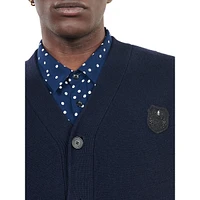 Blazon Patch Wool-Blend V-Neck Cardigan