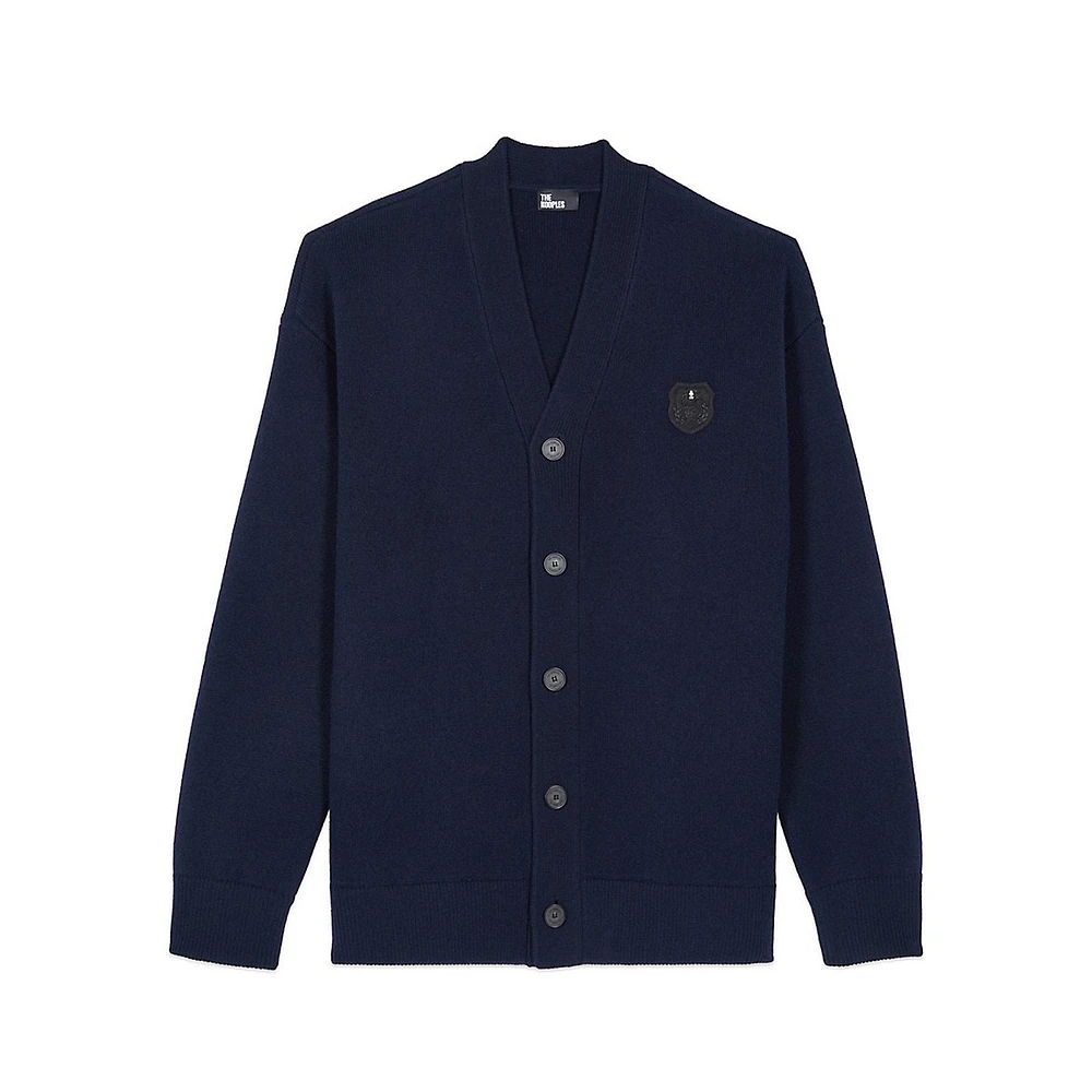 Blazon Patch Wool-Blend V-Neck Cardigan