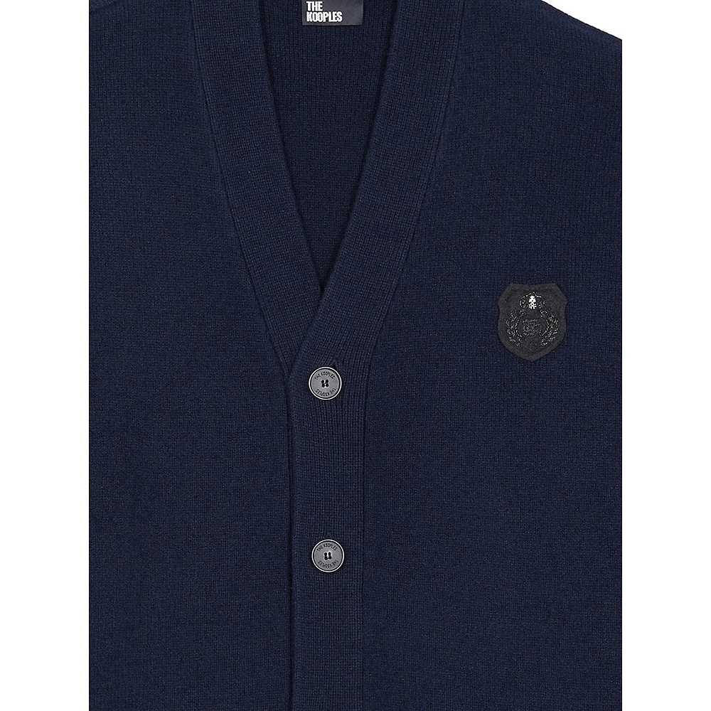 Blazon Patch Wool-Blend V-Neck Cardigan