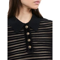 Short-Sleeve Mesh-Stripe Knit Polo Shirt