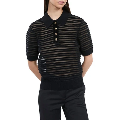 Short-Sleeve Mesh-Stripe Knit Polo Shirt