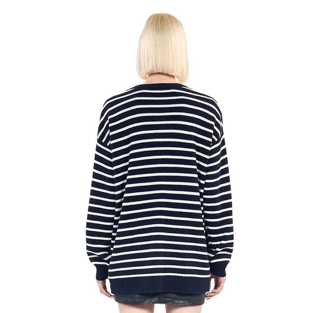 Chain-Detail Striped Wool Cardigan