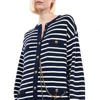 Chain-Detail Striped Wool Cardigan