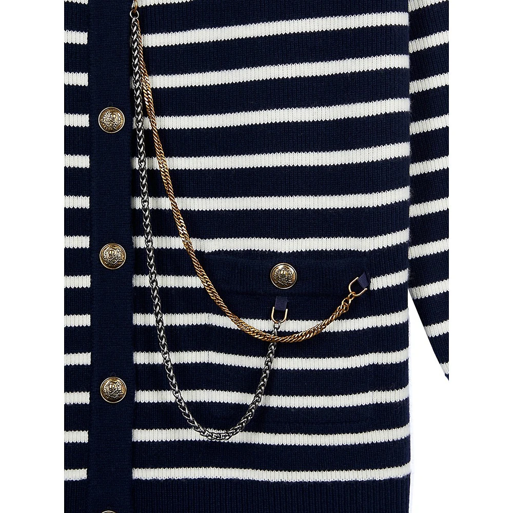 Chain-Detail Striped Wool Cardigan