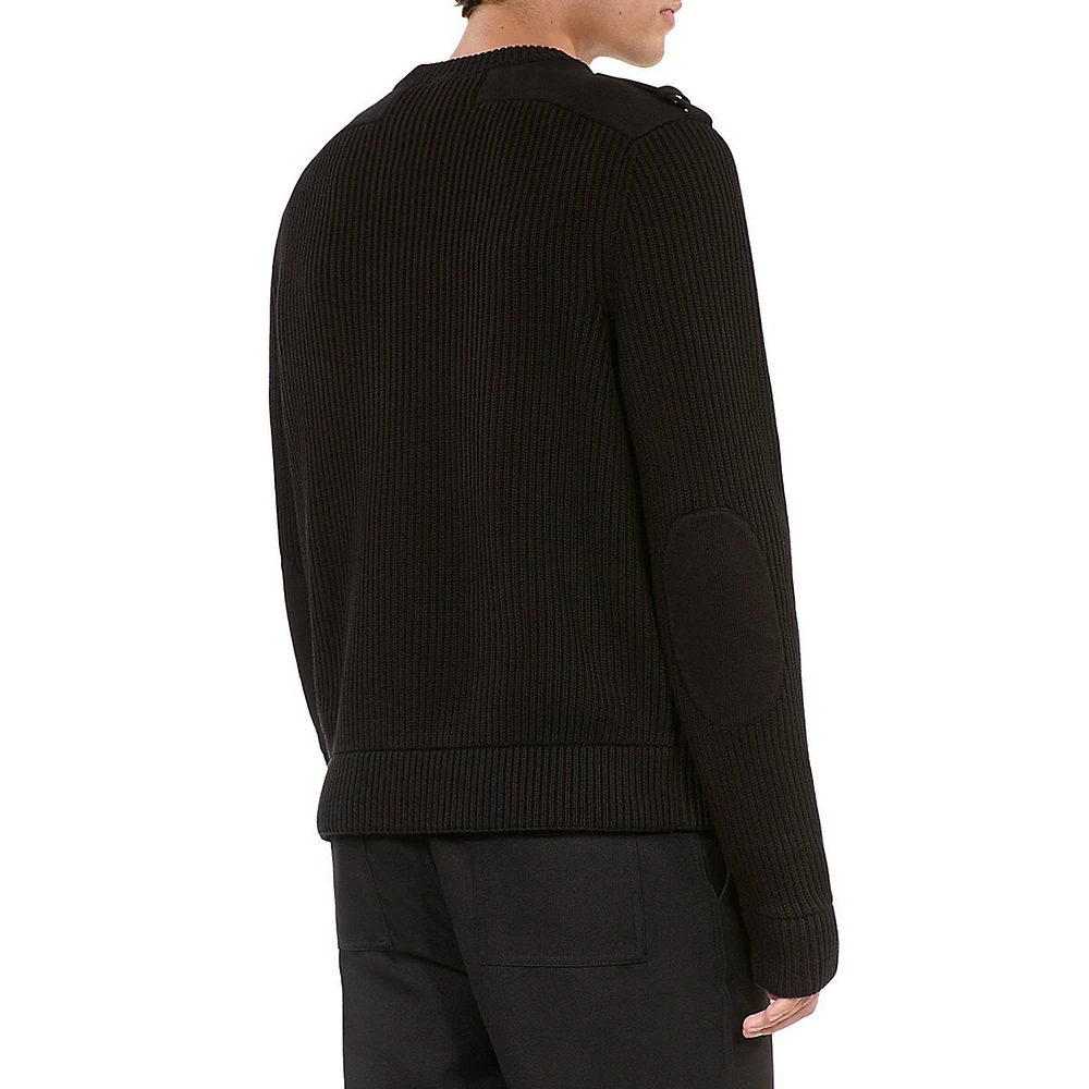 Blazon Patch-Pocket Epaulette Cotton Sweater