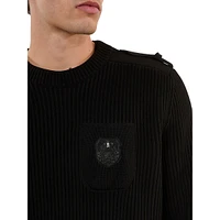 Blazon Patch-Pocket Epaulette Cotton Sweater