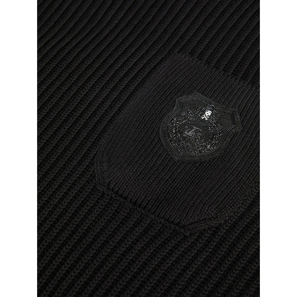 Blazon Patch-Pocket Epaulette Cotton Sweater