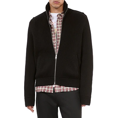 Rib-Knit Zip-Front Cardigan