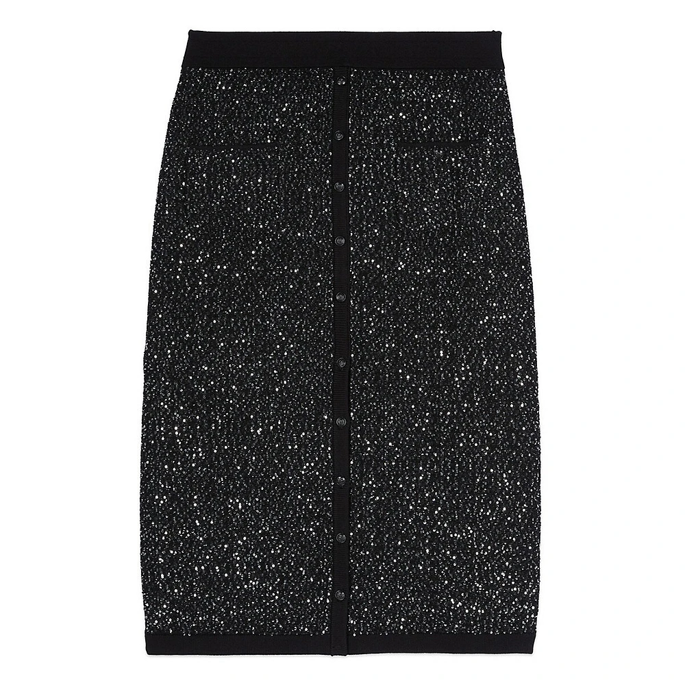 Sequin-Knit Midi Skirt