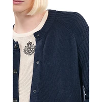 Wool-Blend Ribbed-Sleeve Cropped Cardigan