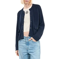 Wool-Blend Ribbed-Sleeve Cropped Cardigan