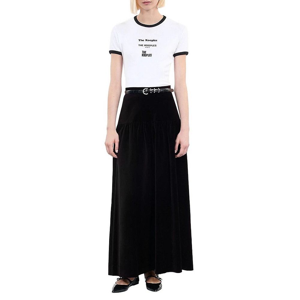 Long Velvet A-Line Skirt