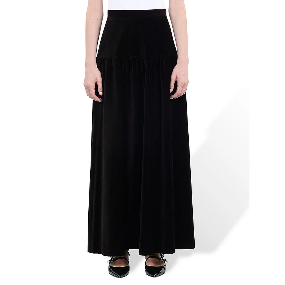 Long Velvet A-Line Skirt