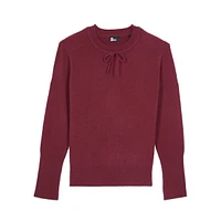 Bow-Trim Roundneck Cashmere-Blend Sweater