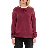 Bow-Trim Roundneck Cashmere-Blend Sweater