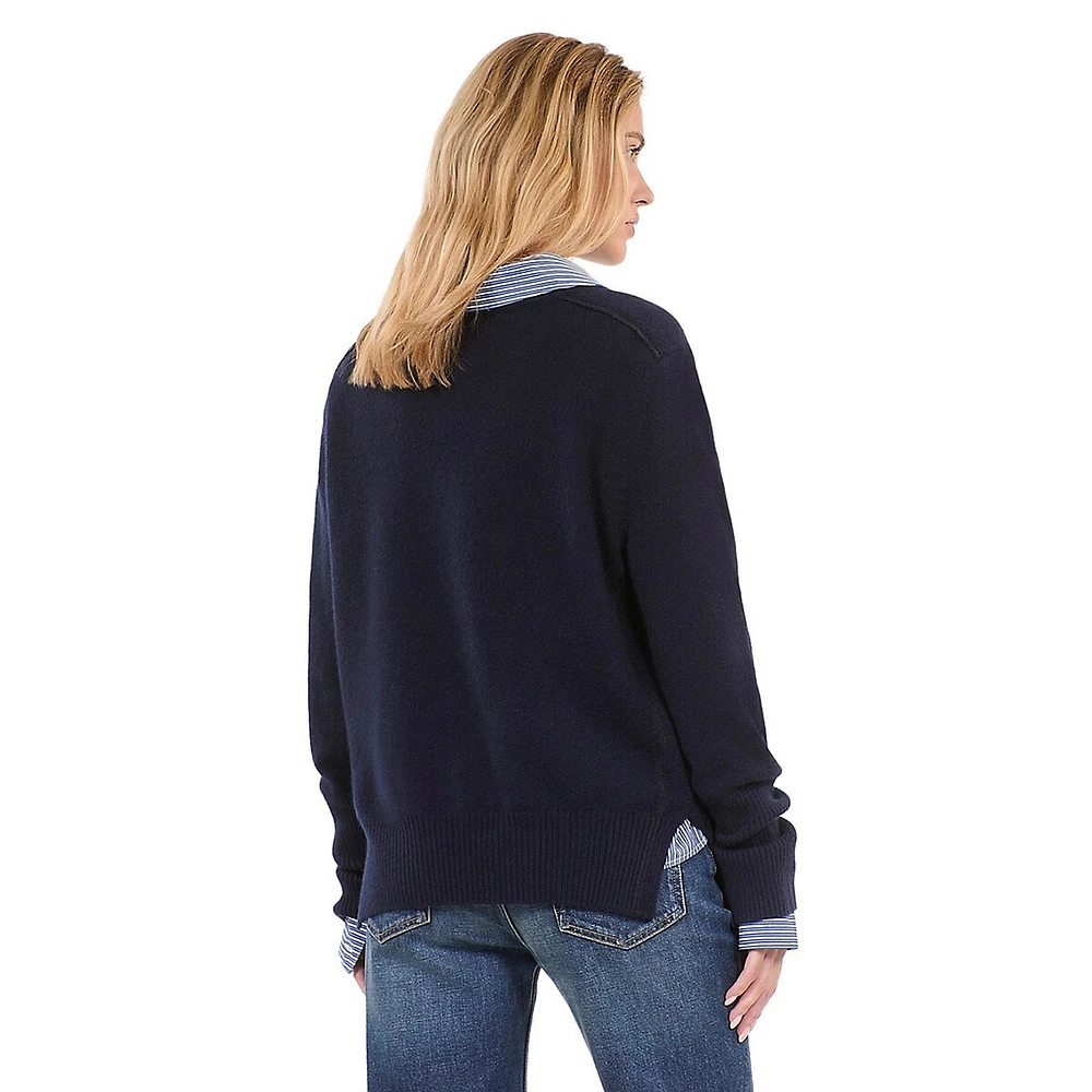 Bow-Trim Roundneck Cashmere-Blend Sweater