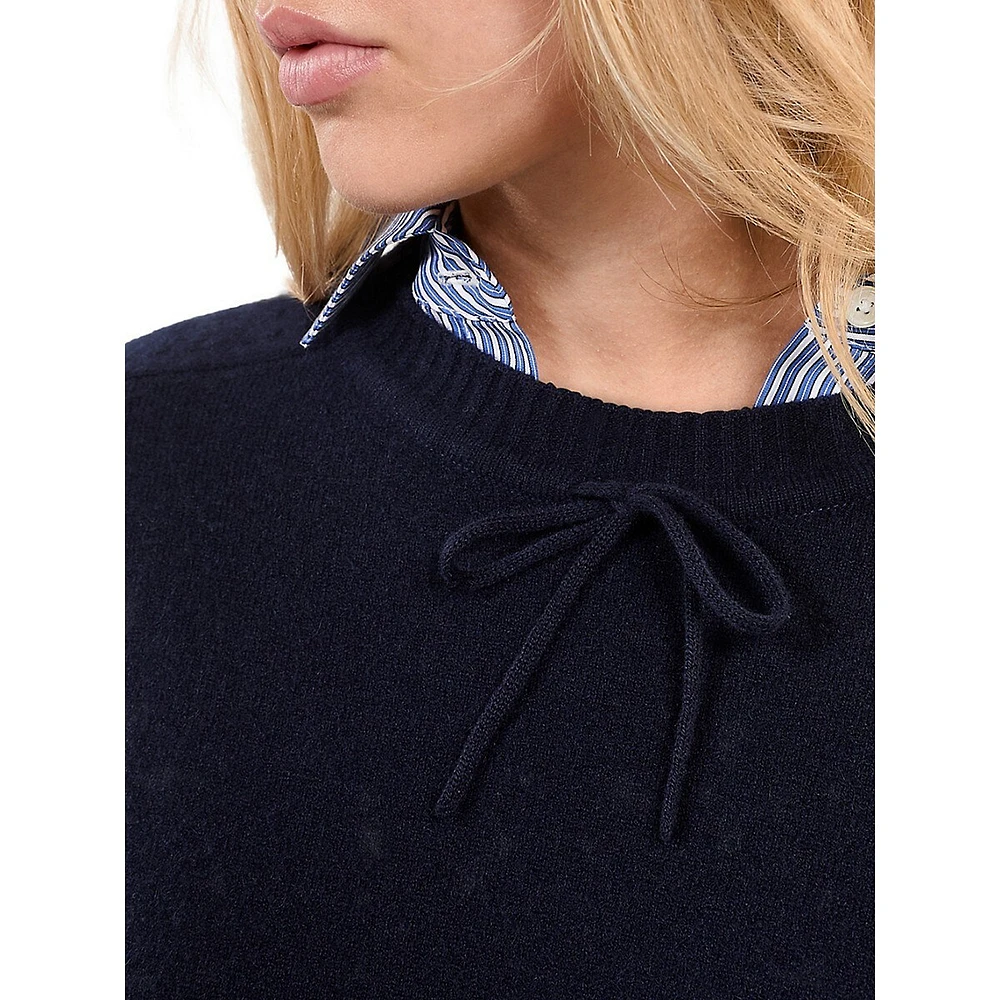 Bow-Trim Roundneck Cashmere-Blend Sweater