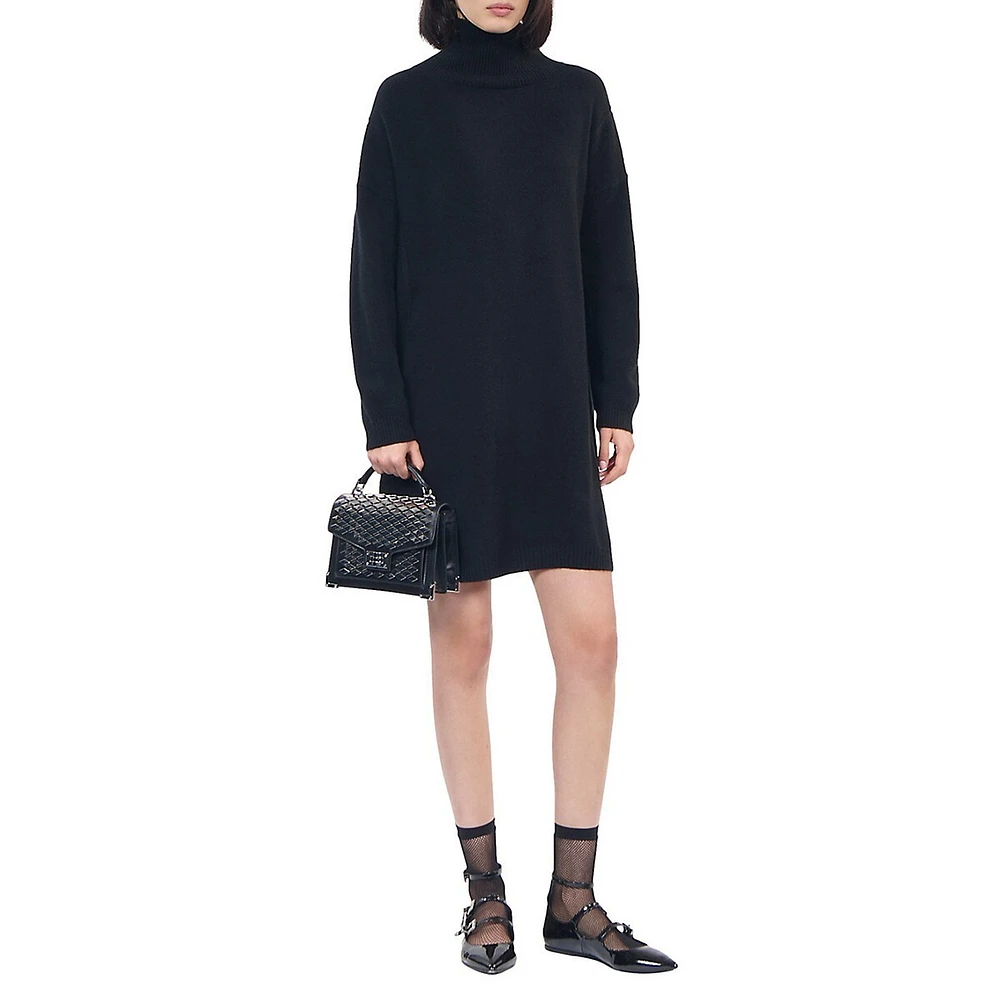 Cashmere-Blend Funnel-Neck Mini Sweater Dress