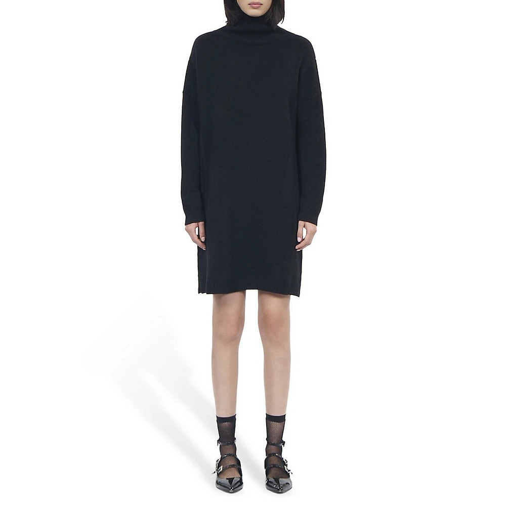 Cashmere-Blend Funnel-Neck Mini Sweater Dress