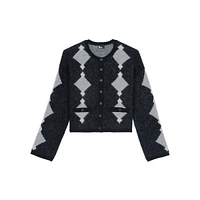 Alpaca-Blend Diamond-Print Cropped Cardigan