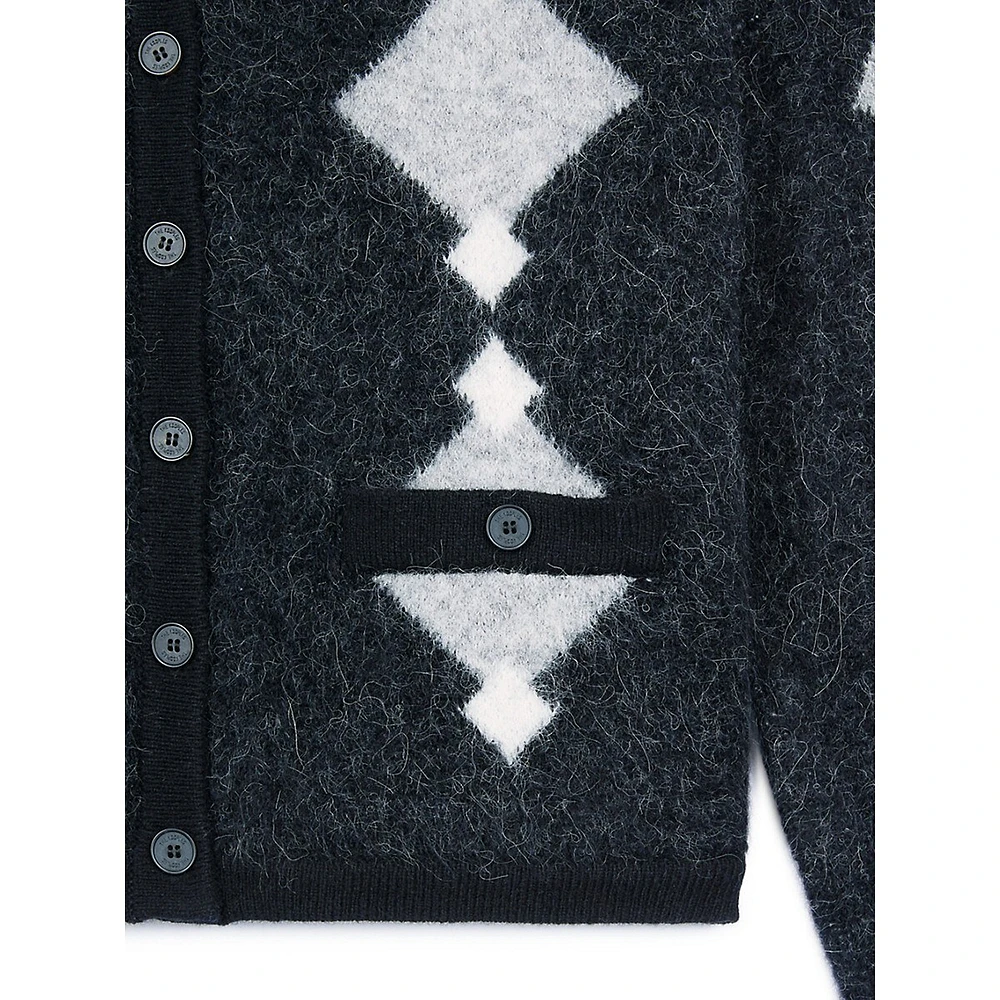 Alpaca-Blend Diamond-Print Cropped Cardigan