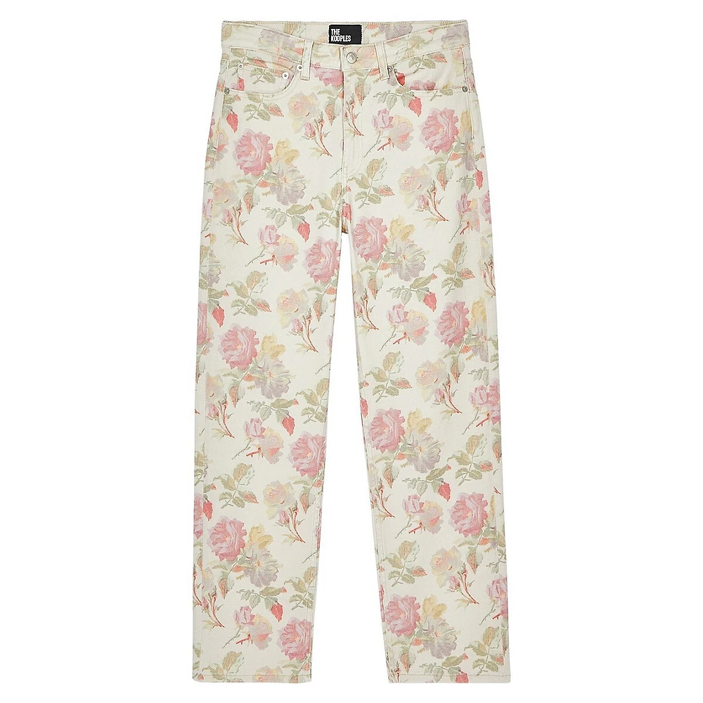 Floral-Printed Boyfriend Jeans