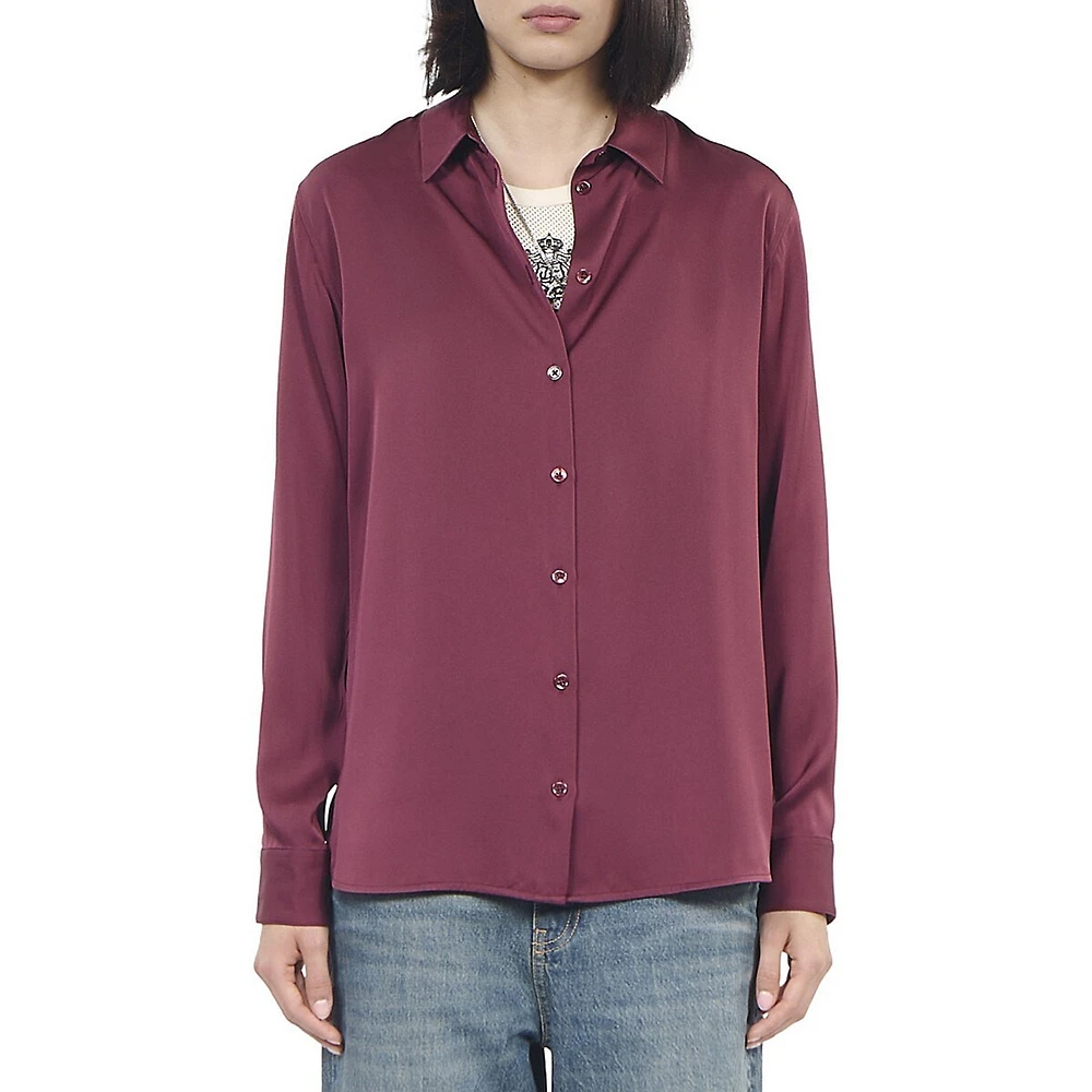 Straight-Fit Stretch-Silk Shirt