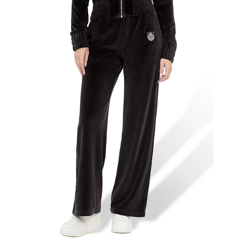 Velvet Wide-Leg Track Pants