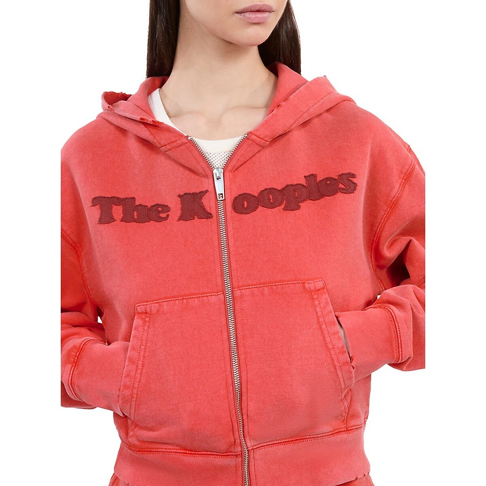 Logo Zip-Up Fleece Cropped Hoodie