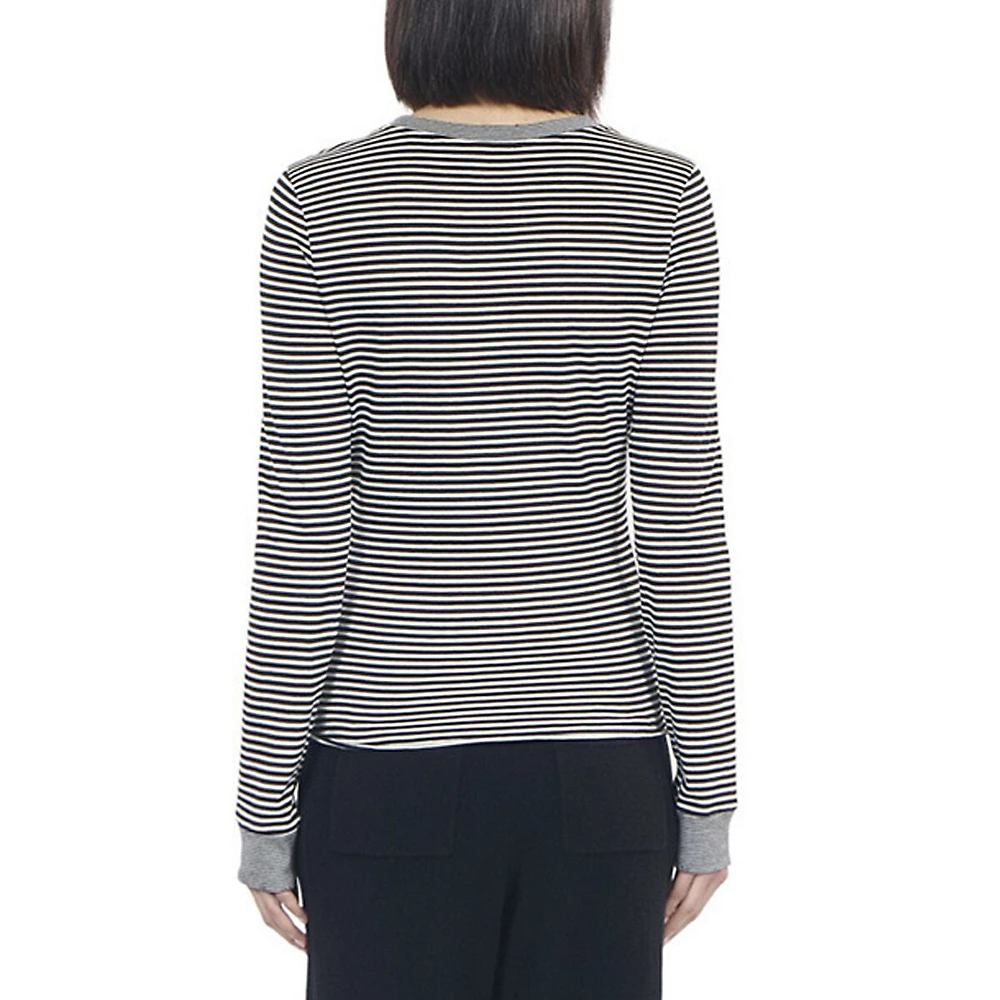 Long-Sleeve Blazon-Patch Striped T-Shirt