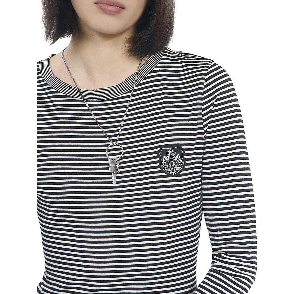 Long-Sleeve Blazon-Patch Striped T-Shirt