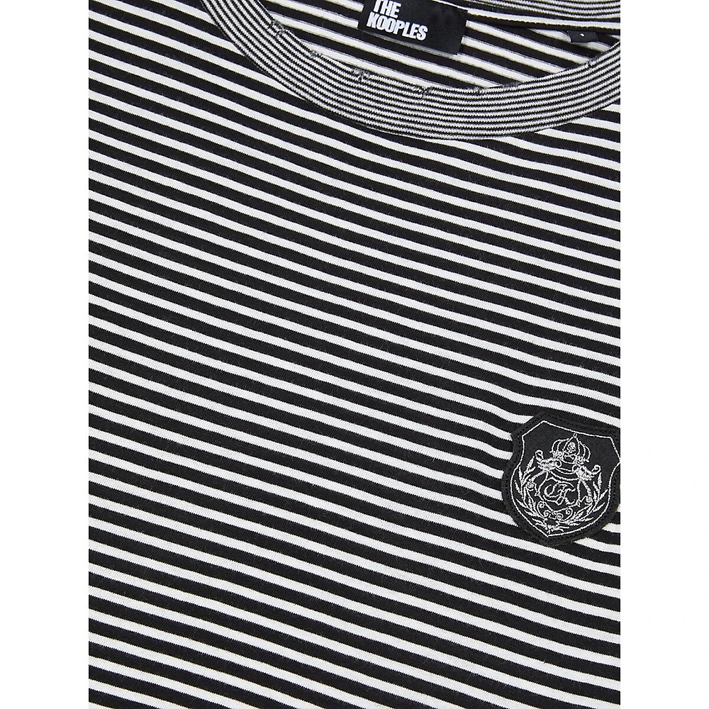 Long-Sleeve Blazon-Patch Striped T-Shirt