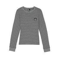 Long-Sleeve Blazon-Patch Striped T-Shirt