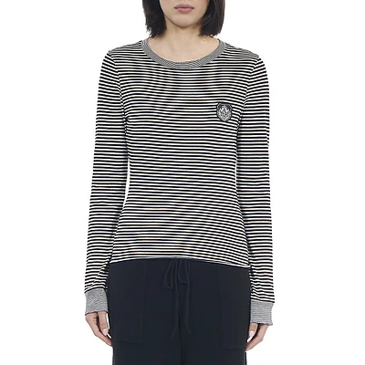 Long-Sleeve Blazon-Patch Striped T-Shirt