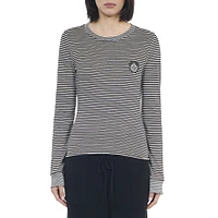 Long-Sleeve Blazon-Patch Striped T-Shirt