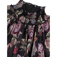 Floral-Print Smocked-Collar Babydoll Mini Dress