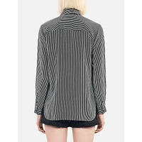 Bow-Collar Striped Silk Shirt