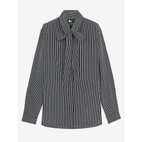 Bow-Collar Striped Silk Shirt