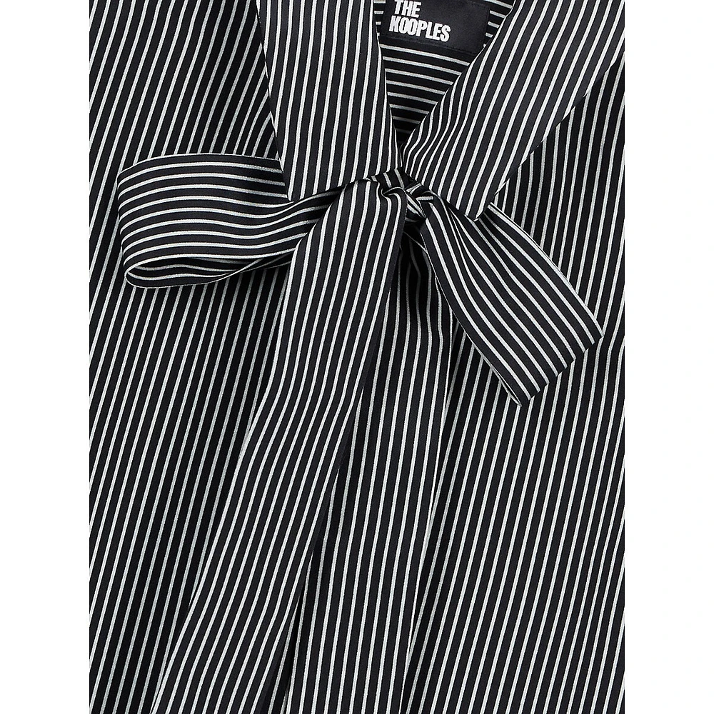 Bow-Collar Striped Silk Shirt