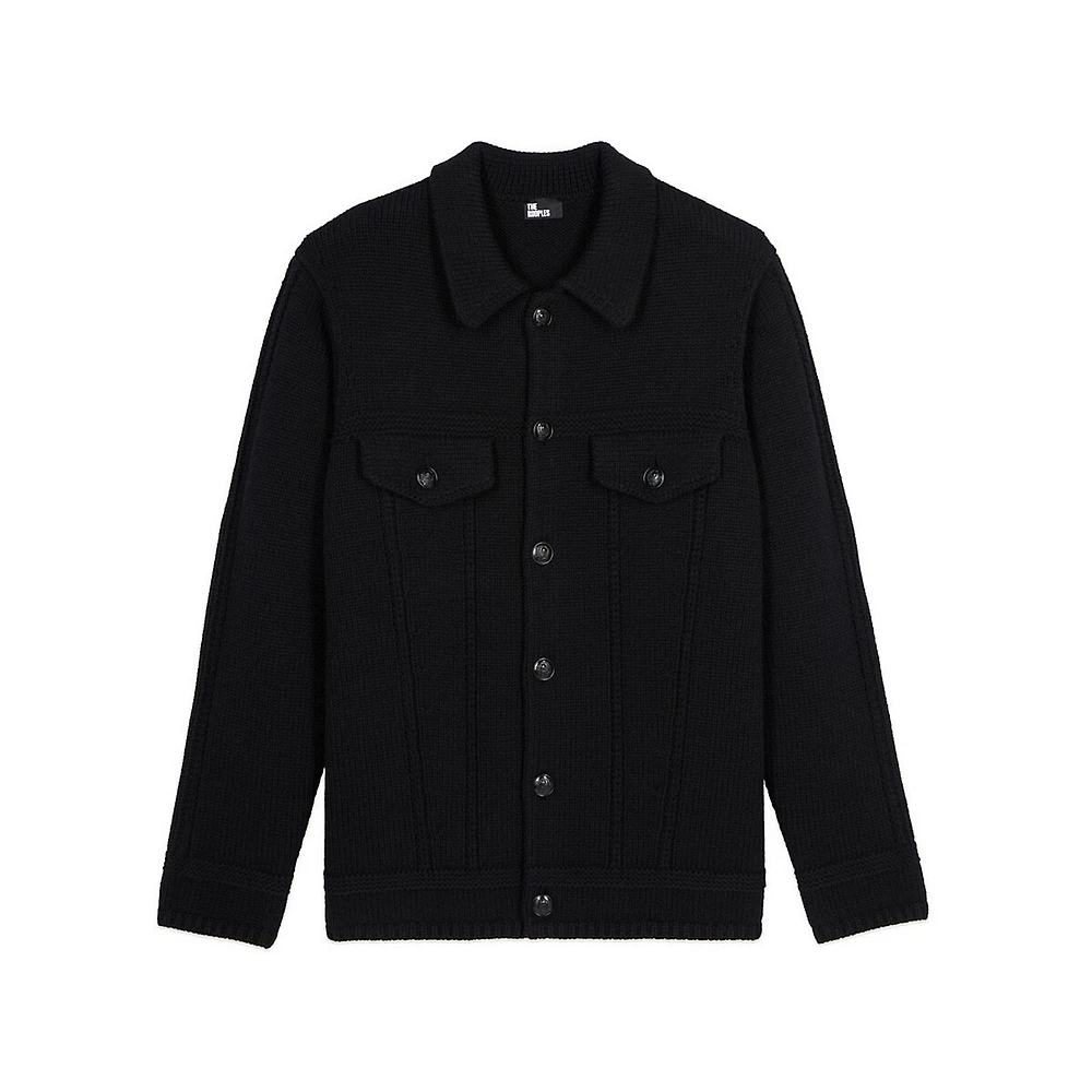 Collared Buttoned Wool Jacket-Style Cardigan