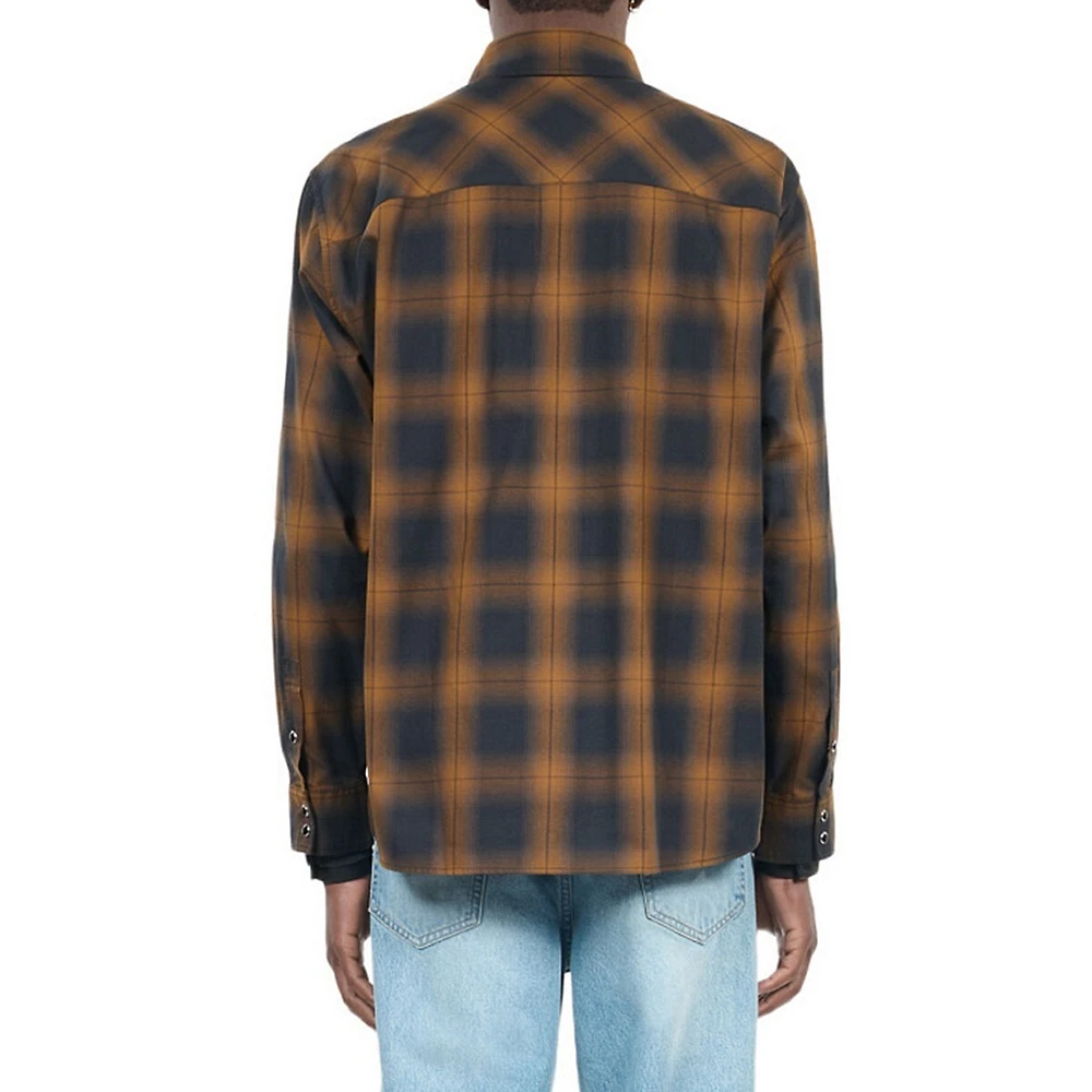 Wide-Cut Frayed-Hem Check Shirt