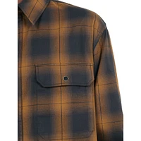 Wide-Cut Frayed-Hem Check Shirt