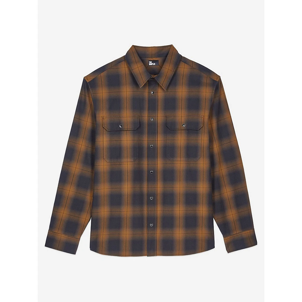 Wide-Cut Frayed-Hem Check Shirt