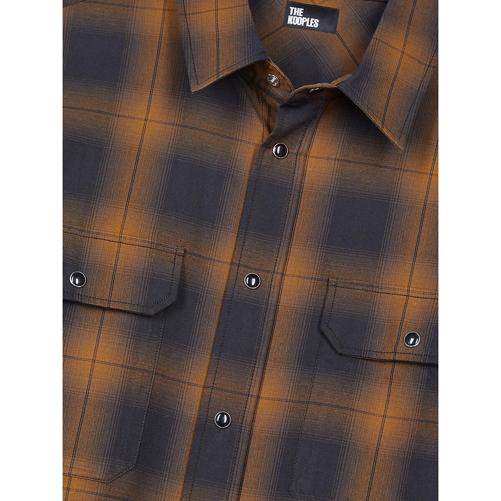 Wide-Cut Frayed-Hem Check Shirt