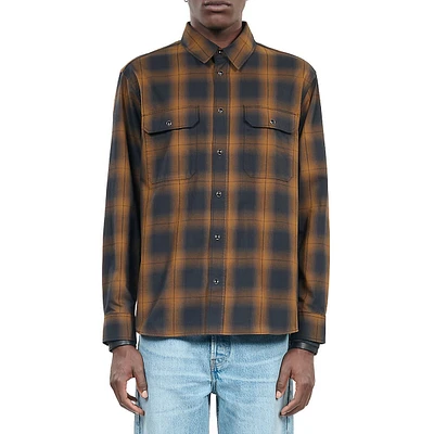 Wide-Cut Frayed-Hem Check Shirt